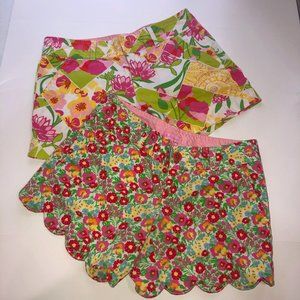 Lilly Pulitzer 2 Shorts Lot Size 0 Buttercup Scallop Floral Patchwork